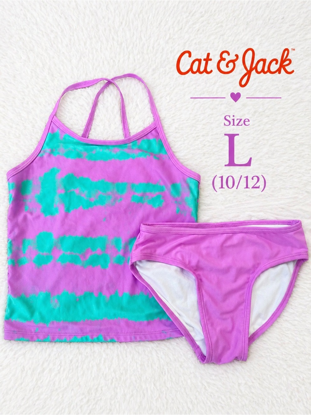 Cat & Jack Girls Tie Dye Tankini Swimsuit Set Size L 10/12 Like New
